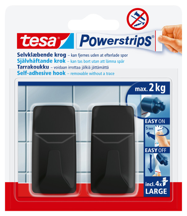 tesa® Powerstrips Kroge Large sort 2 kg - 2 stk.